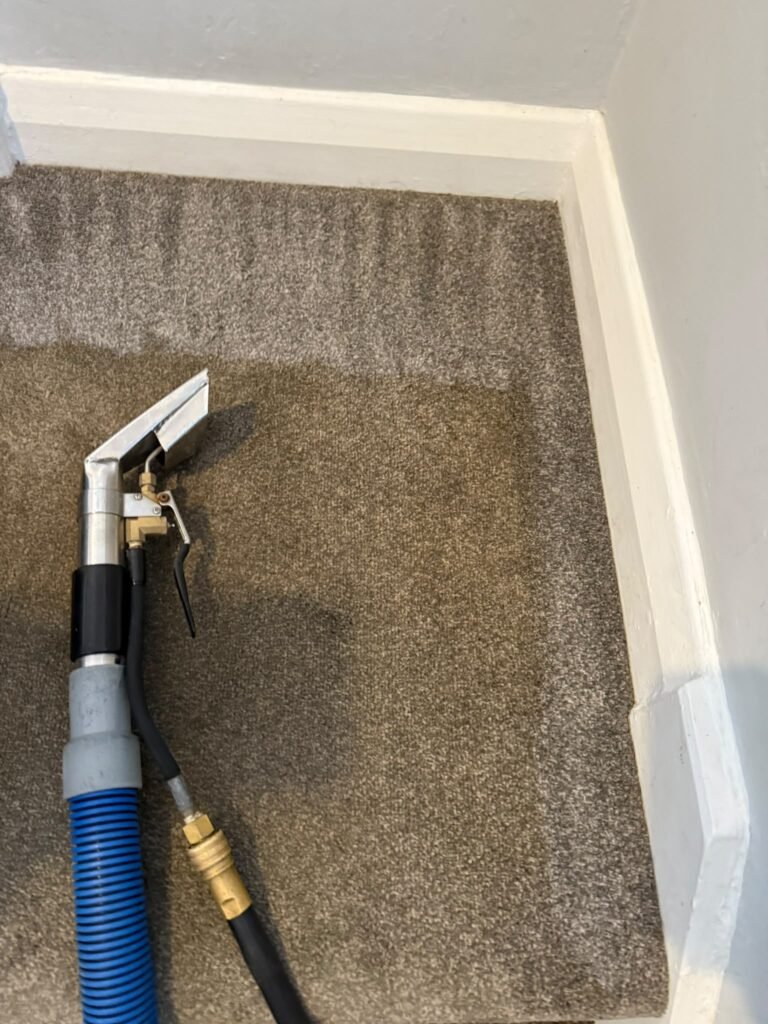 Carpet cleaning wand working along a skirting board