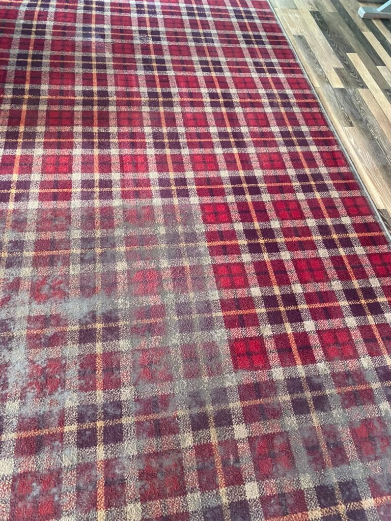 Red tartan runner rug after cleaning